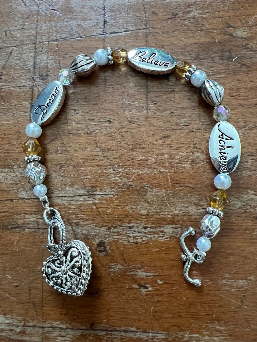 Brighton Inspirational 'Believe Dream Achieve' Silver & Gold Accent Bracelet -8”